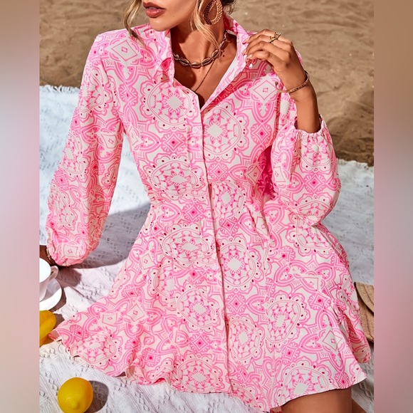 Dresses & Skirts - Floral Print Shirt Dress with Tie Waist